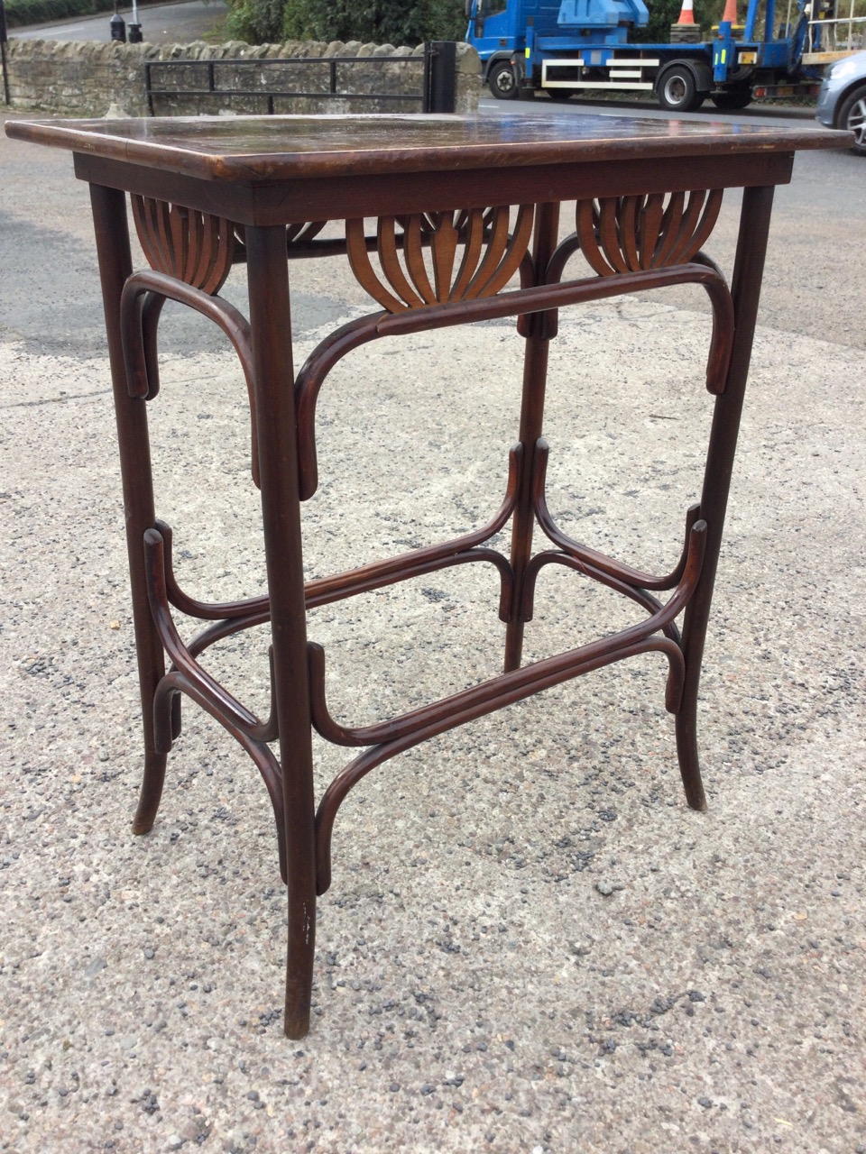 An Edwardian bentwood occasional table, the rectangular top above fan shaped pierced fretwork - Image 2 of 3