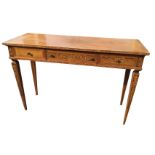A rectangular marquetry walnut side table, the quarter veneered top framed by boxwood & ebony