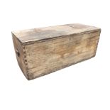 A large dovetailed camphorwood blanket box, the lid with later hinges having carriage handles to