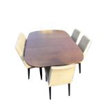 A 60s Gplan dining table & chair set, the draw-leaf table with rounded ends supported on turned
