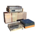 A Sanyo record player & casette deck with pair of speakers; a Pioneer stereo turntable; a BSR record