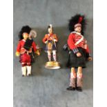 A porcelain figure of a highlander in traditional attire - 22nd Foot; and two Gordon Highlanders