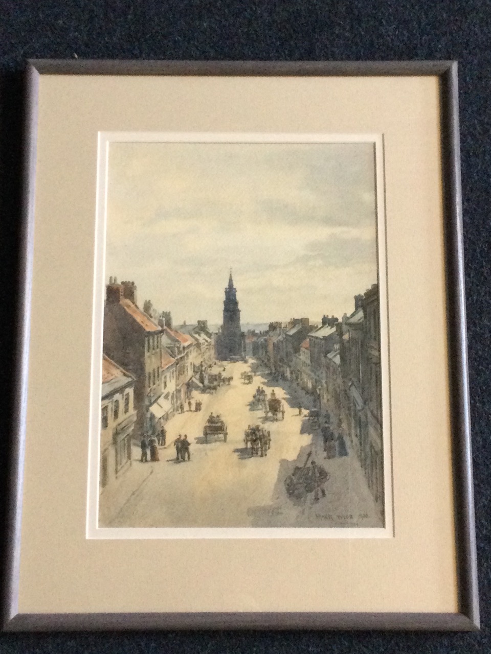 Frank Watson Wood, watercolour, view of Berwick upon Tweed looking down Marygate to the town hall, - Image 3 of 3