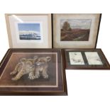 Miscellaneous pictures including a Jim Wilson pastel study of two lion cubs, a pair of Shepherd