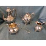 A four piece Victorian silver plated teaset by Broadhead & Co, with foliate engraved decoration,
