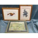 Lionel Edwards, coloured print, Berwickshire hunt in landscape, inscribed to verso, mounted &