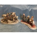 A large Italian porcelain Capo-di-Monte group of a gypsy encampment, the family with horses and cart