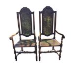 A pair of Queen Anne style side chairs, the backs with arched cushion moulded frames around cane