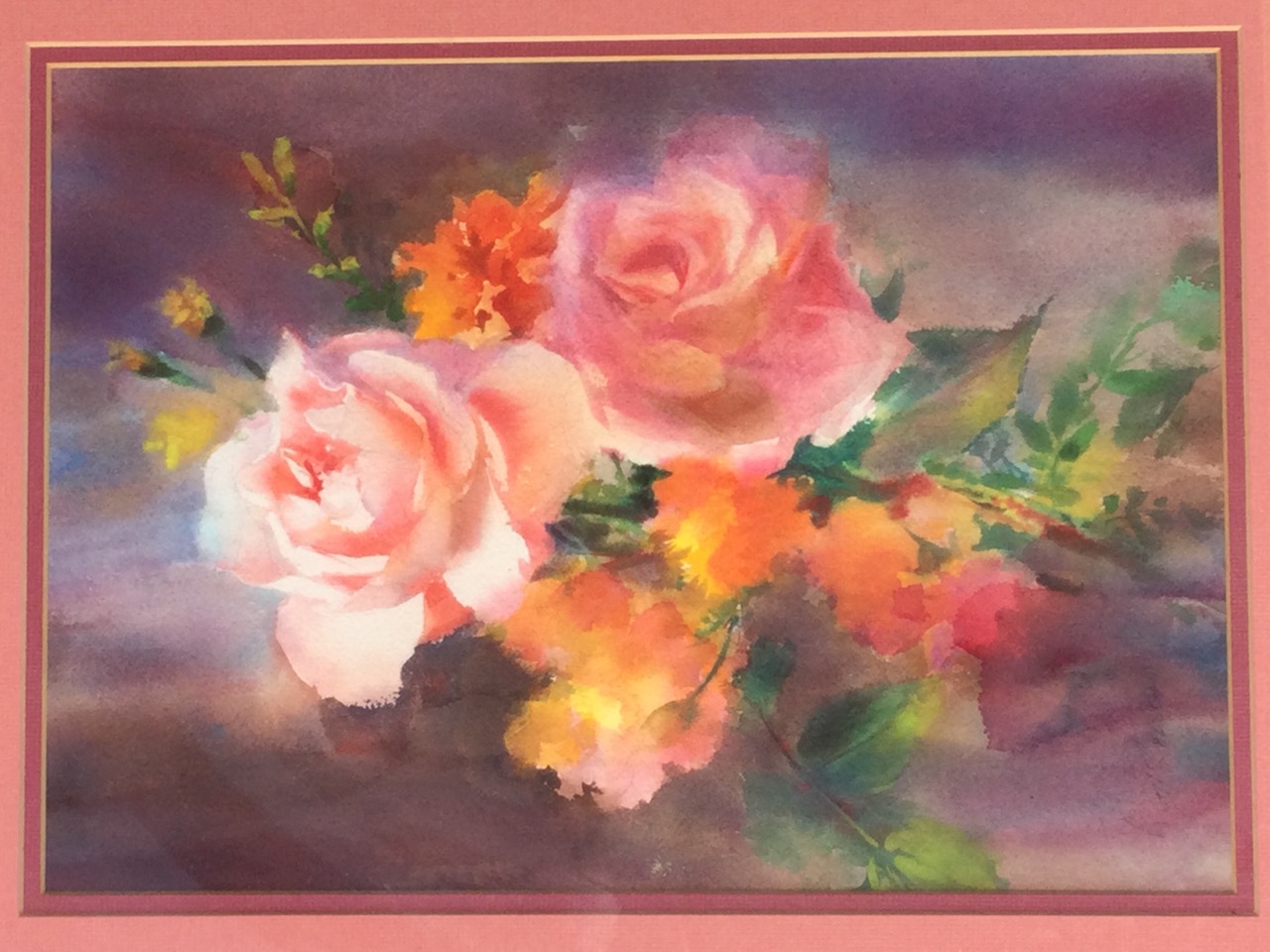 Pencil and watercolour, study of roses, signed indistinctly, mounted & framed. (9.75in x 14in)