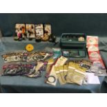 Miscellaneous fishing tackle & gear including fly tying items, an early Allock spinning reel,
