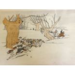 Cecil Aldin, lithographic coloured print of hunt in the field, signed with monogram in print,