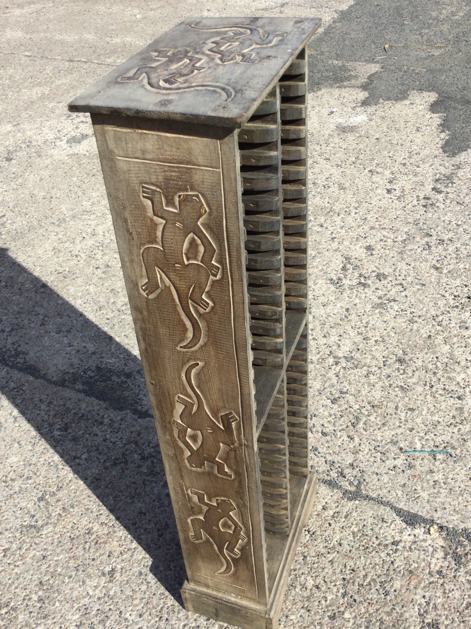 A square carved hardwood jardiniere stand with flowers to top raised on shaped legs joined by - Image 2 of 3