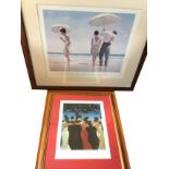 Jack Vettriano, two contemporary coloured prints from The Portland Gallery, mounted & framed. (2)