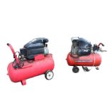 Two electrical compressors on trolley stands - one minus wheel, each with motors above tanks - A/