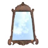 A Queen Anne style walnut framed mirror, the rectangular shaped plate with gilt leaf border in