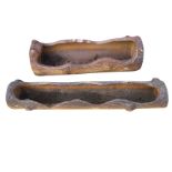 Two Victorian salt glazed stoneware troughs modelled as open logs - 24in & 30in. (2)