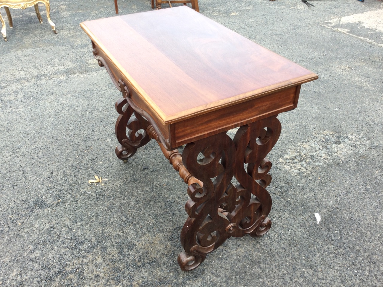 A nineteenth century mahogany occasional table with rectangular moulded top above scroll carved - Image 3 of 3