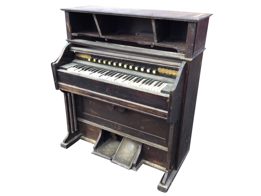 An American harmonium by Mason & Hamlin of Boston with three compartments above a five octave