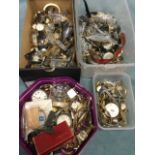 A large quantity of wrist watches from a watchmakers workshop - gilt metal, ladies & gents,