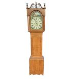 A nineteenth century oak long case clock, by B Haine of Glanton, the hood with swan neck pediment