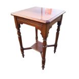 A square mahogany occasional table, the moulded top with canted corners raised on fluted rails