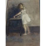 NC Warleigh, watercolour, study of a child by table, signed and dated 1904, titled Allan Combes