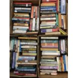Four boxes of books - reference, novels, religion, contemporary paperbacks, coffee table books,