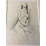 Contemporary pencil nude study of a young lady, signed with monogram, mounted & framed. (13in x 18.