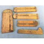 Five Victorian/Edwardian brass & boxwood scaled sliding gauges - Rabone, Chesterman, Messers Ltd,