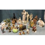 Miscellaneous ceramic figurines and animals including a Victorian parianware lady, oriental