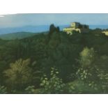 Terence Millington, acquaprint in colours, Mediterranean landscape titled Monti in Chianti, signed