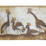 African school, batik panel in frame, four birds, signed G Sabagala. (31in x 23in)