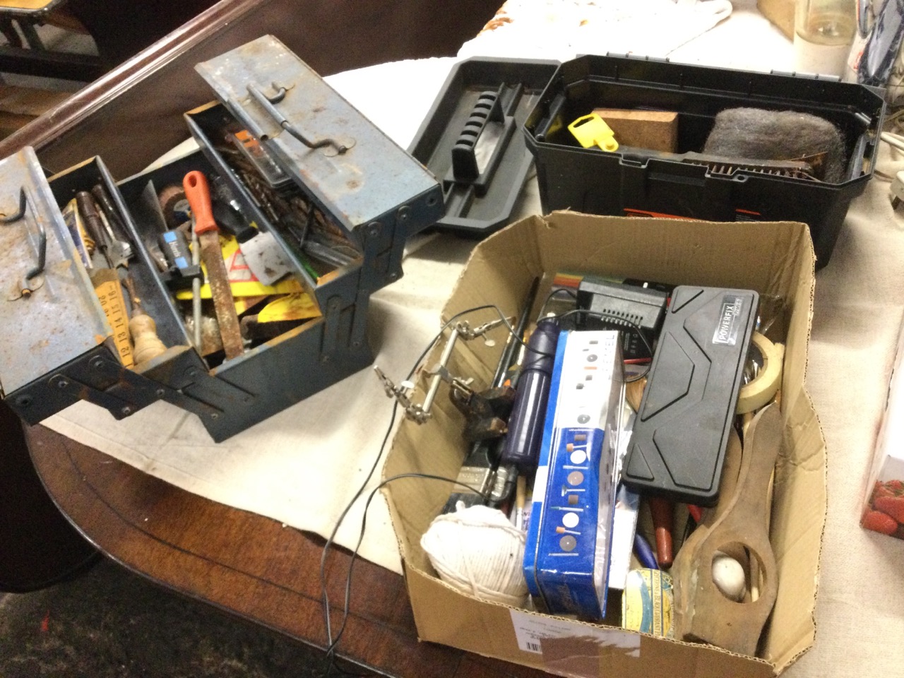 A concertina type toolbox full of miscellaneous tools - screwdrivers, tape, alun keys, pliers, drill - Image 3 of 3