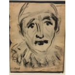 Arnold Daghani, ink, head study - pierrot, signed and dated 1955, laid down, mounted & gilt