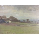 Gerald Norden, oil on canvas, country landscape scene with farm buildings, signed & framed. (15.75in