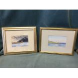 Sean O’Farrell, watercolours, two views of Berwick-upon-Tweed pier with lighthouse, signed,