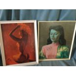 Tretchikoff, a classic 60s print in white painted frame; and a similar orange tinted print of a