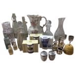 Miscellaneous items including a silver plated three-piece cruet, a large floral octagonal jug,