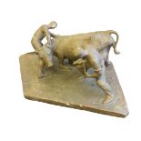 Hubert Albert Finney, plaster sculpture of two figures with cow, on angled plinth - studio sale