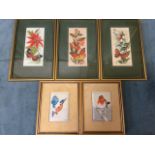 A set of three Cashs floral embroidery woven pictures, mounted & gilt framed; and a similar pair