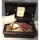 A locking moneybox full of a collection of coins - copper, silver, mainly GB, crowns, some early,