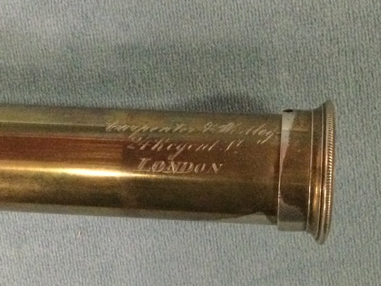A nineteenth century three-draw brass table telescope by Carpenter & Wesley, Regent St, London, - Image 2 of 3