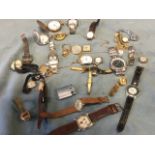 A box of watches - mainly modern - Sekonda, Seiko, quartz, pocket watches, Bulova, mainly gents, a