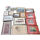 Miscellaneous framed prints including Whitby, a photograph of Fremantle Star, a signed etching, a