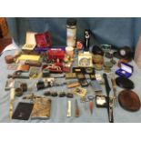 Miscellaneous items including boxes, plinths, some silver, a cased Aynsley knife, ornaments, flasks,