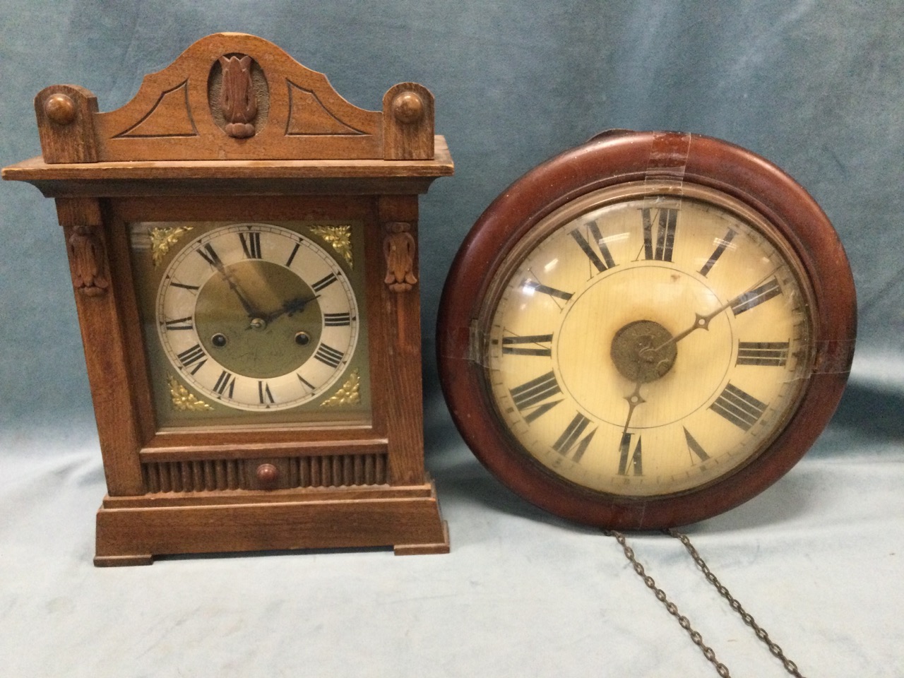 A Victorian mahogany postmans alarm clock with roman chapters under convex glass with brass bezel; - Image 2 of 3