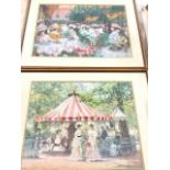 Elizabeth Galloway, painted & embroidered textiles, French café scene and fairground, signed,
