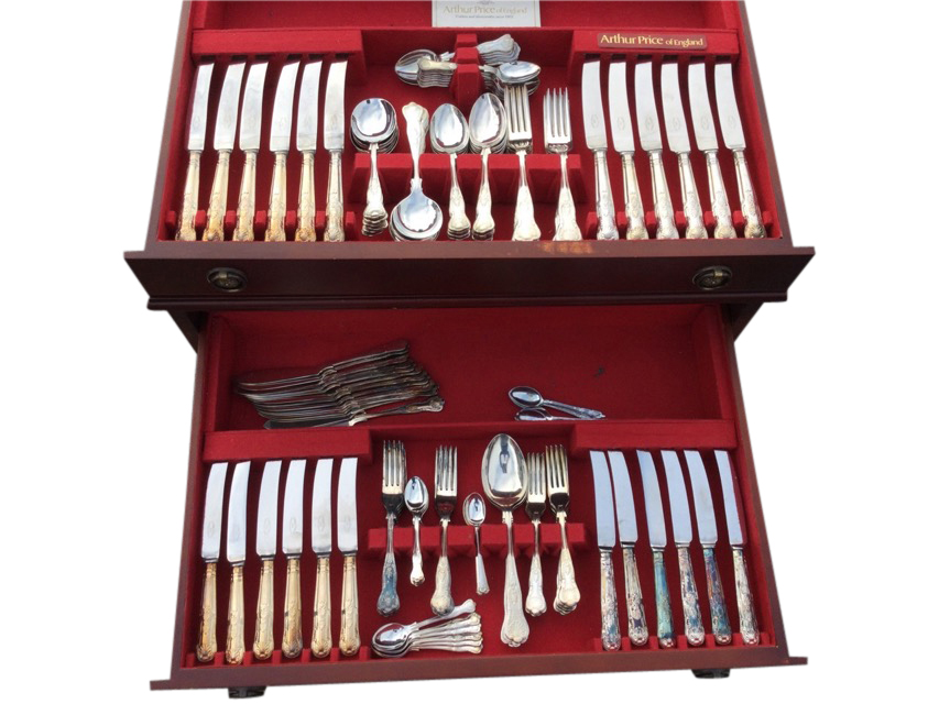 A contemporary mahogany cased canteen of silver plated Arthur Price cutlery, the twelve settings