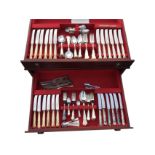 A contemporary mahogany cased canteen of silver plated Arthur Price cutlery, the twelve settings