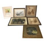 Three framed late Victorian characterful sepia photographs; a signed Drew contemporary framed